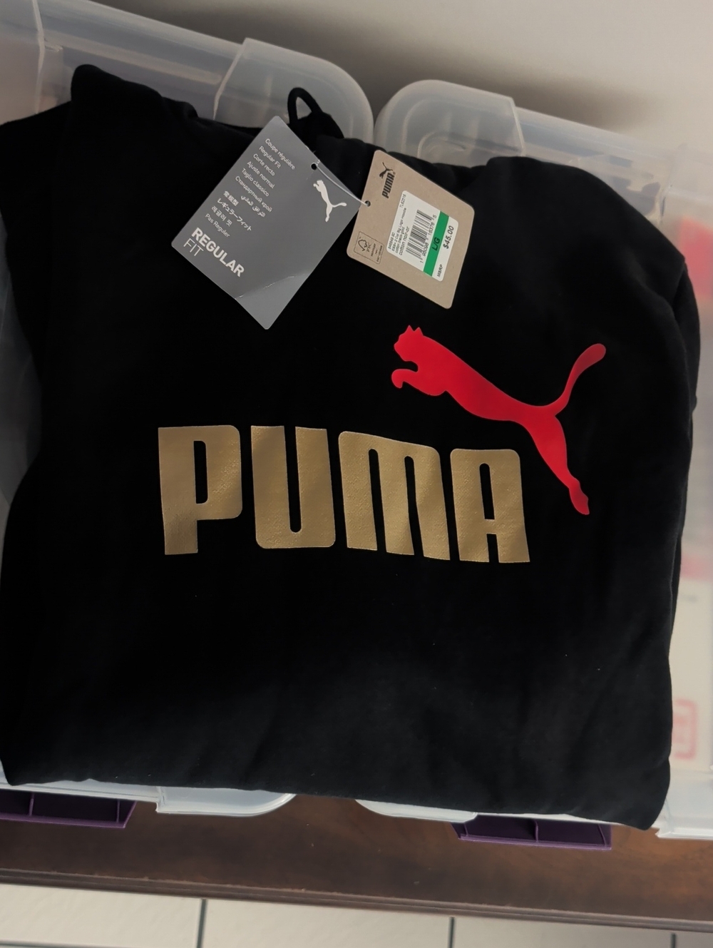 Puma Black Crewneck Sweatshirt with Gold Logo and Red Cat